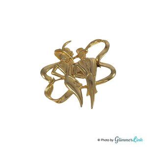 Vintage JJ Elegant Couple Dancers Celebrating Gold Tone Brooch